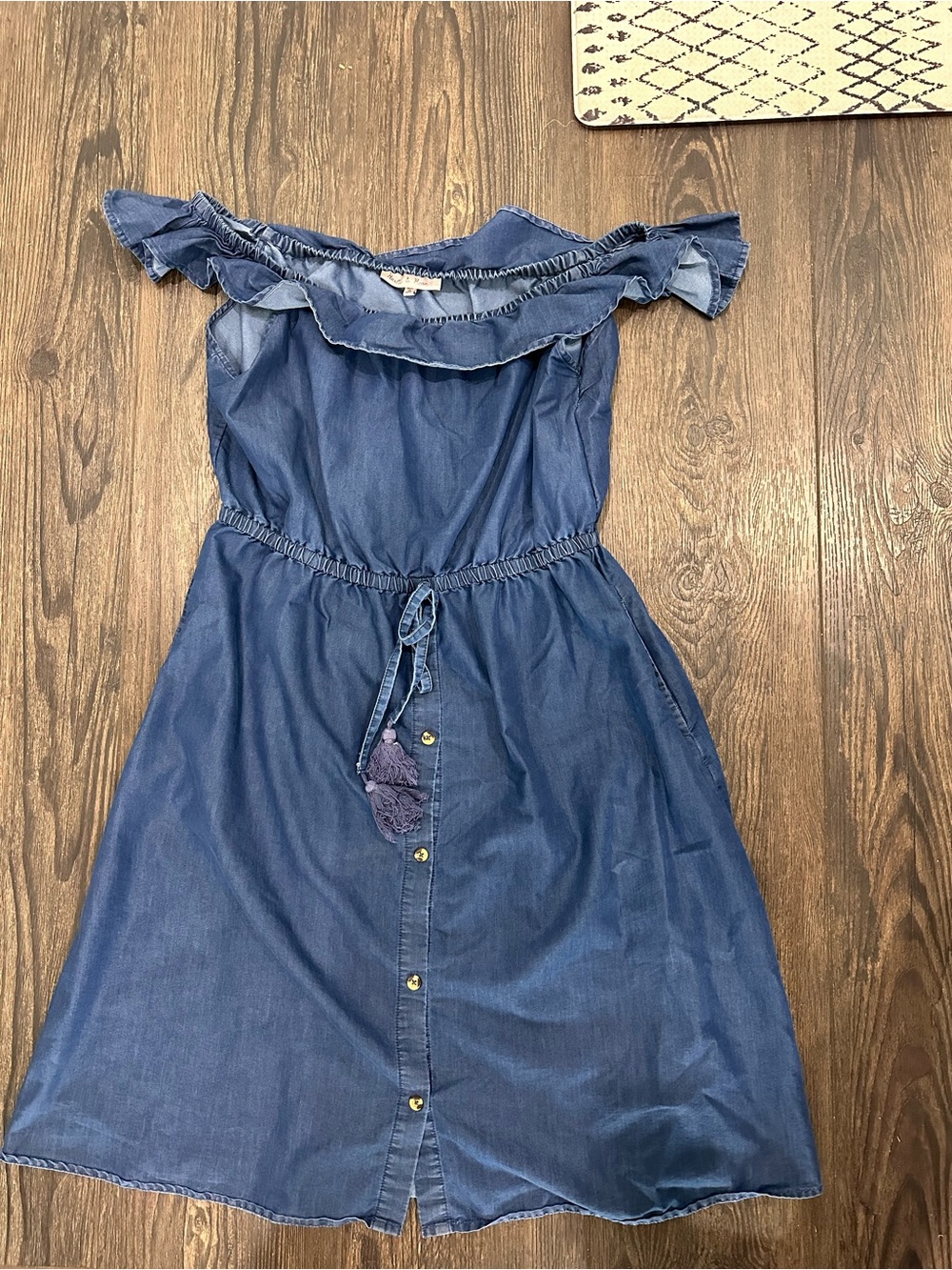 Harlow & Rose Denim Blue Button-Front Dress Off-the-Shoulder 100% cotton size XL